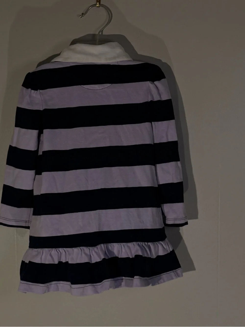 Ralph Lauren Lavender and Navy Striped Polo Dress with Ruffle Hem